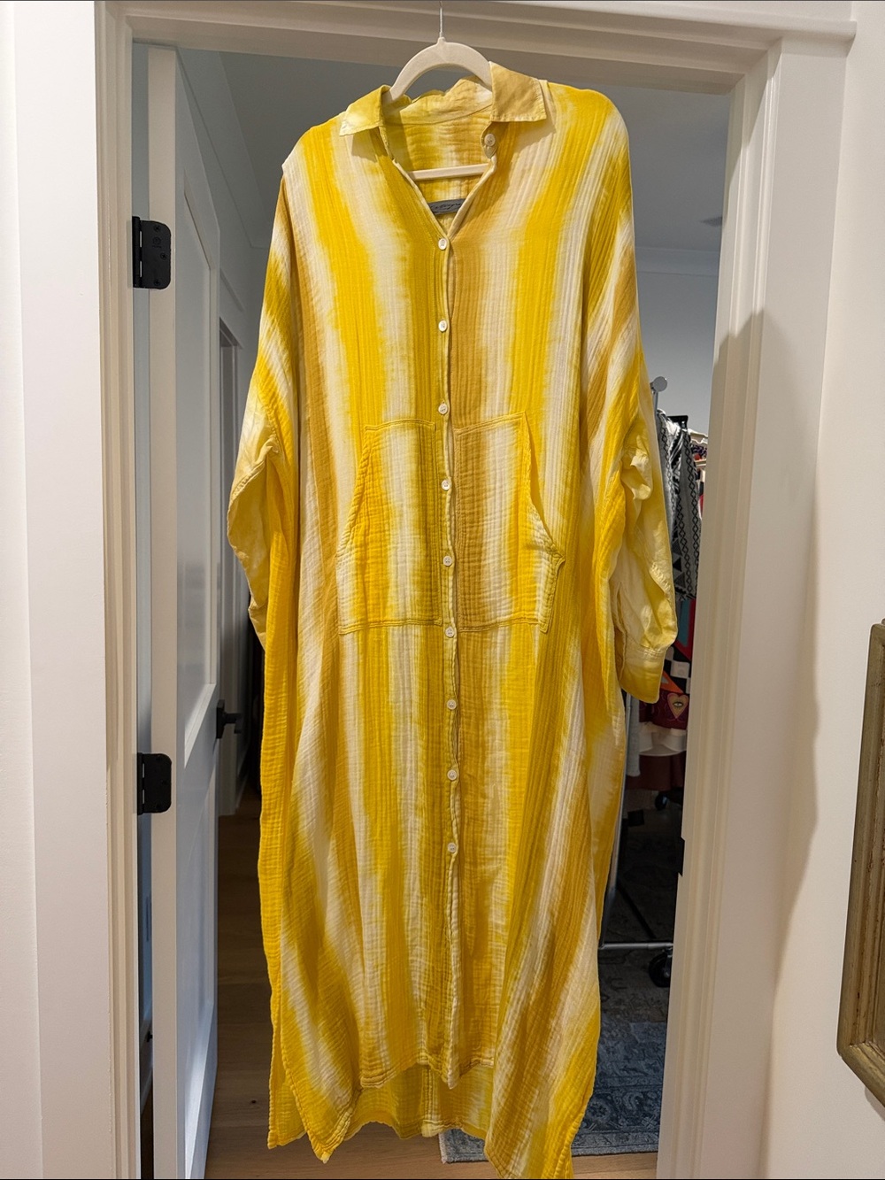 Raquel Allegra Yellow Striped Button-Front Maxi Dress(bw)